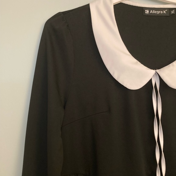 Black Long Sleeve Collar Dress Fit and Flare Size XL Wednesday Dress - Picture 2 of 4